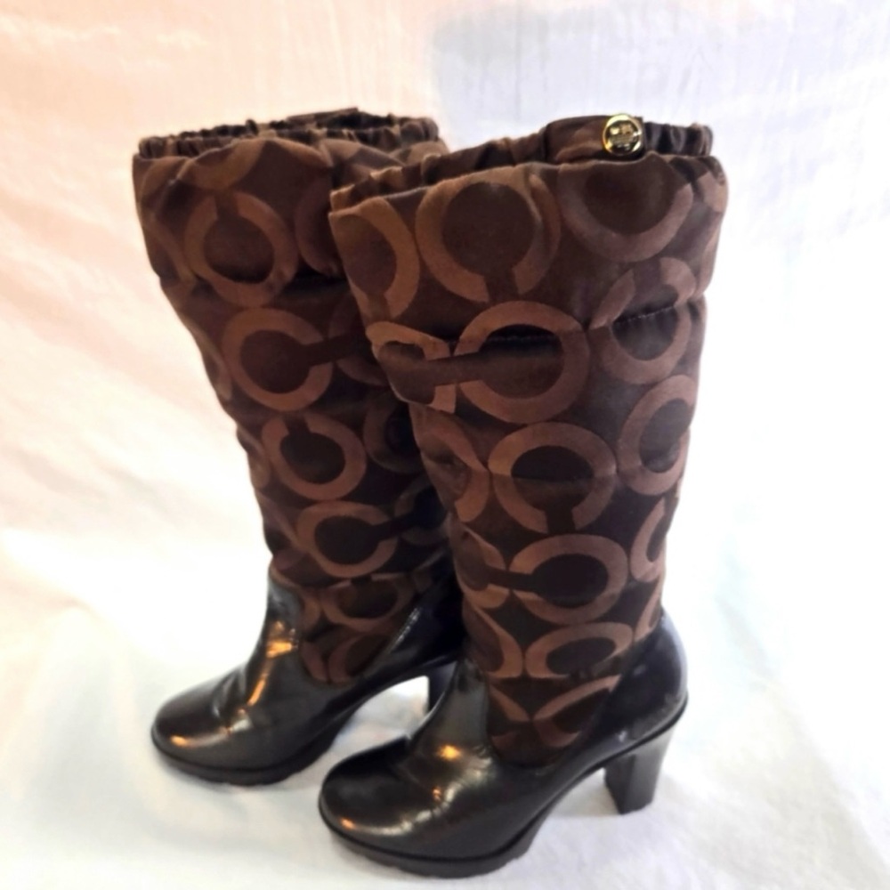 Coach Brown Patterned Heeled Boots - Picture 2 of 8